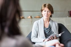 Older woman interviewing for a job