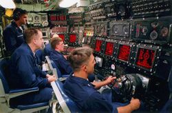 Navy personnel in submarine