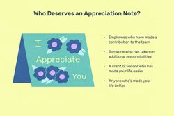 This illustration shows who deserves an appreciation note including "Employees who have made a contribution to the team," "Someone who has taken on additional responsibilities," "A client or vendor who has made your life easier," and "Anyone who's made your life better."