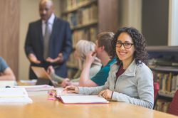 College students in library