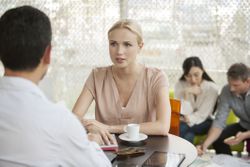 Woman at an interview in restaurant