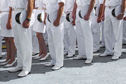 Low Section Of Naval Officers Standing On Ground During Event