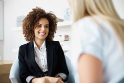 Woman being interviewed